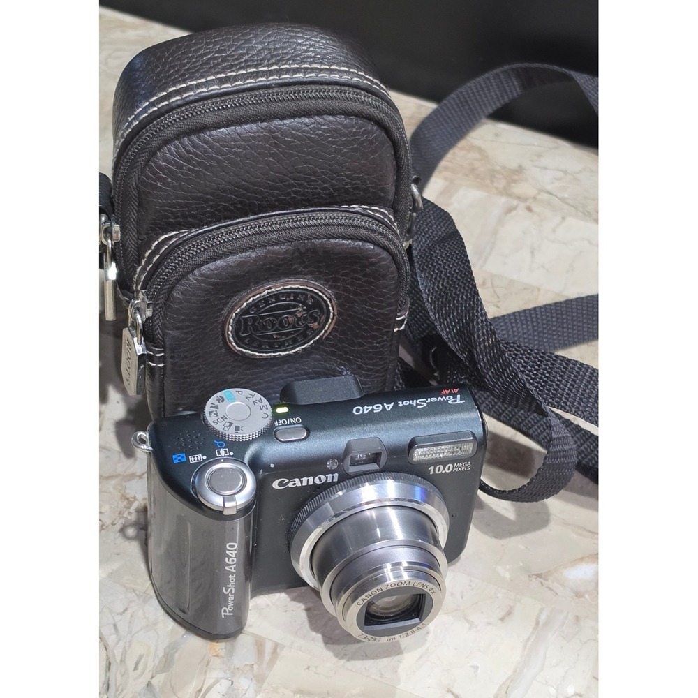 Canon PowerShot A640 10.0MP Digital Camera Black Silver with Roots Leather Case